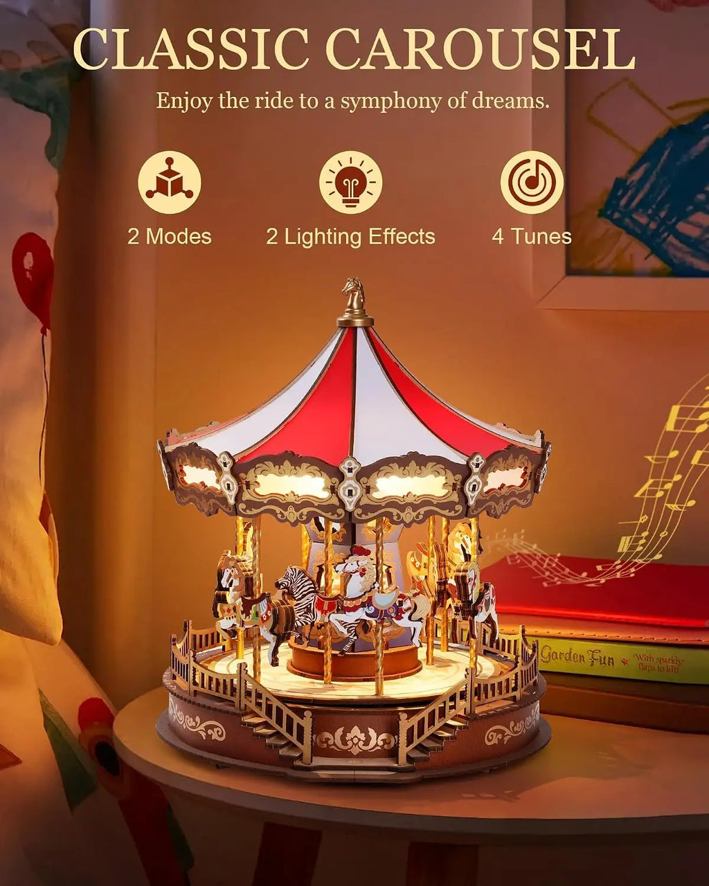 Kit Puzzle 3D en Bois Carrousel à Musique LED