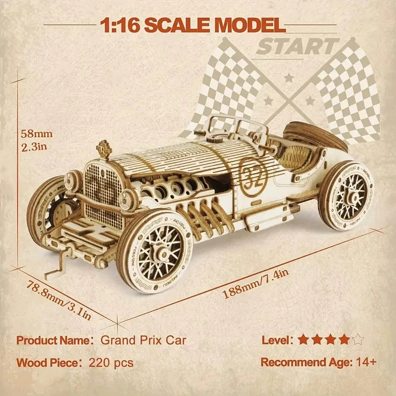 Voiture rétro en bois, puzzle 3D à assembler – photo 2