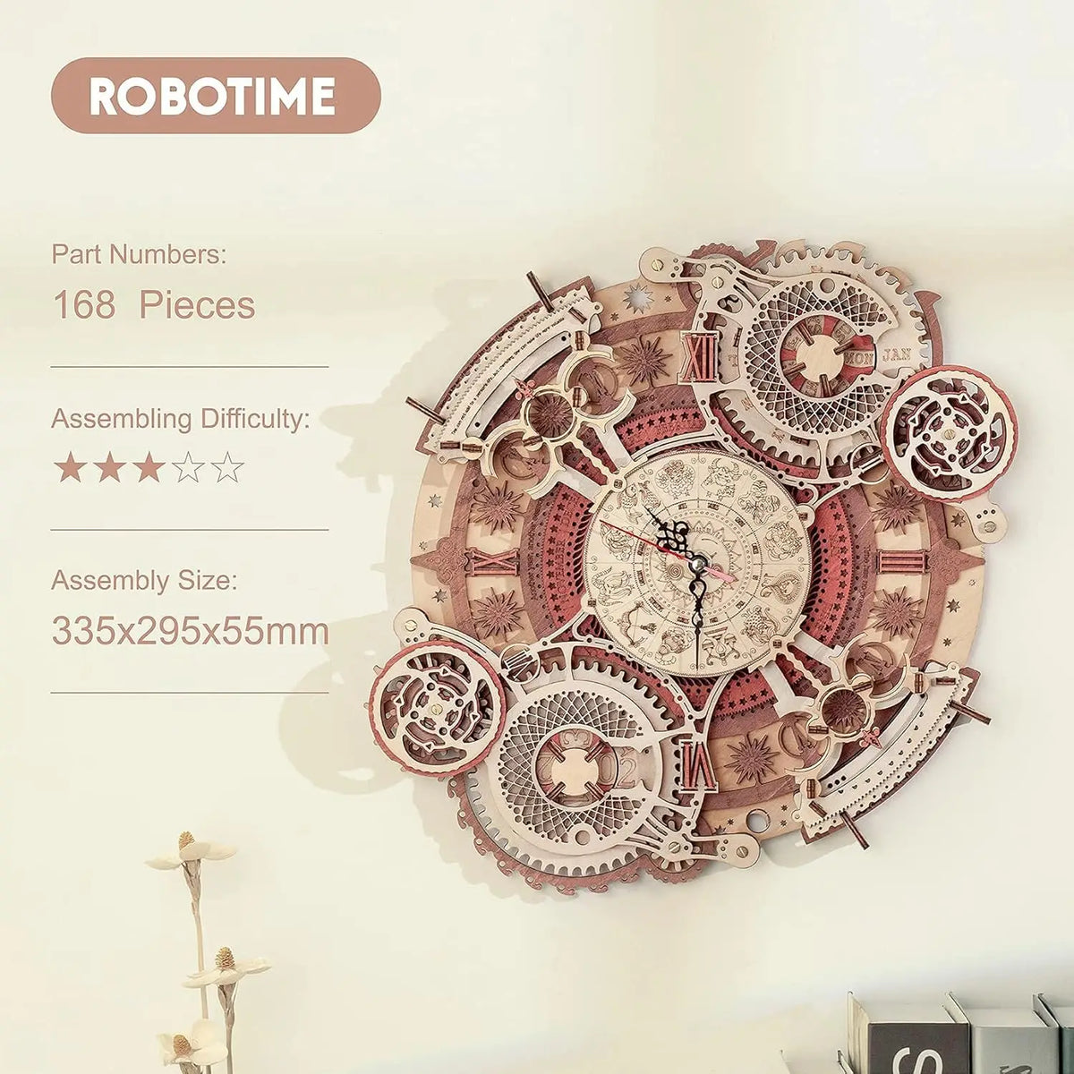 Horloge murale mécanique en bois, puzzle 3D – photo 5