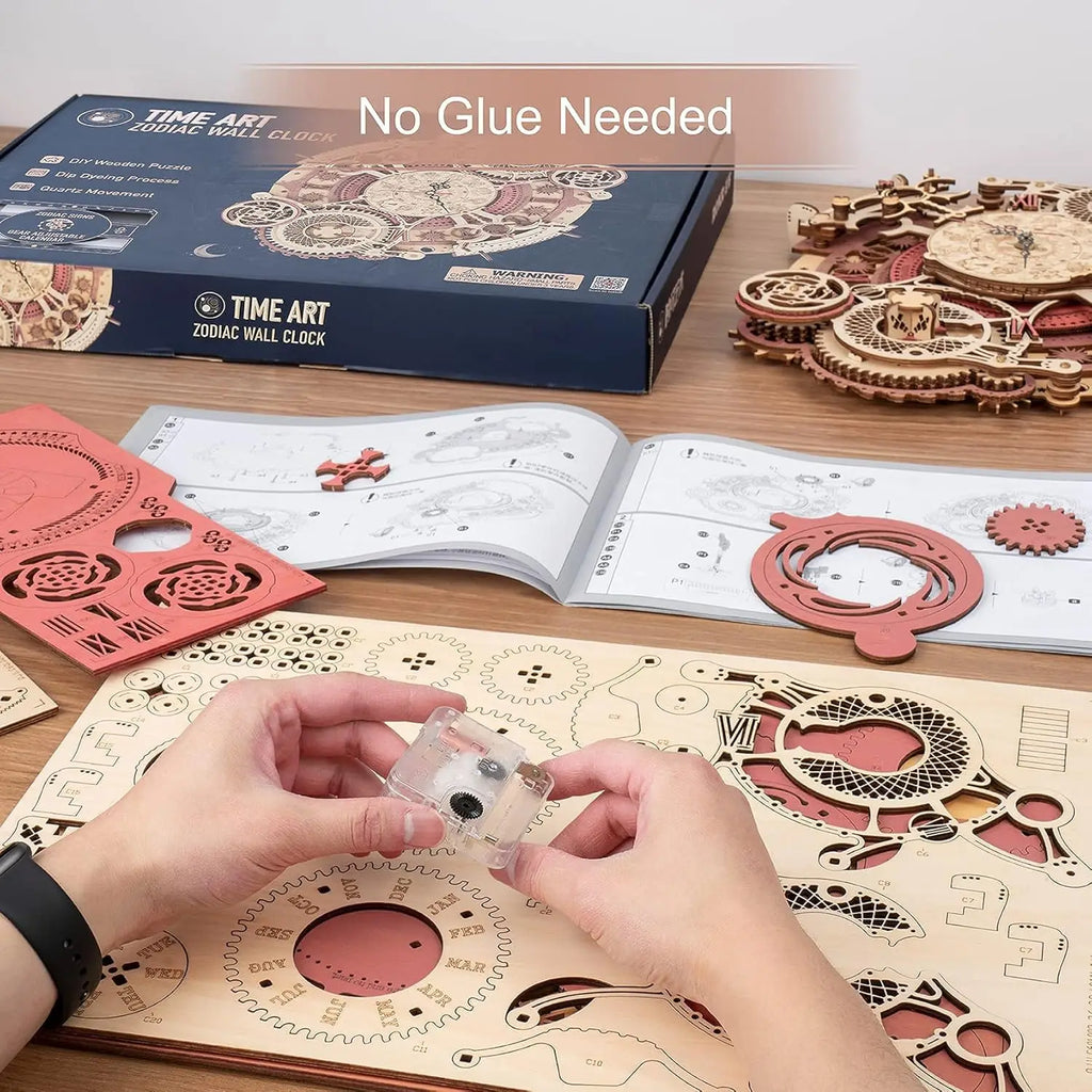 Horloge murale mécanique en bois, puzzle 3D – photo 6