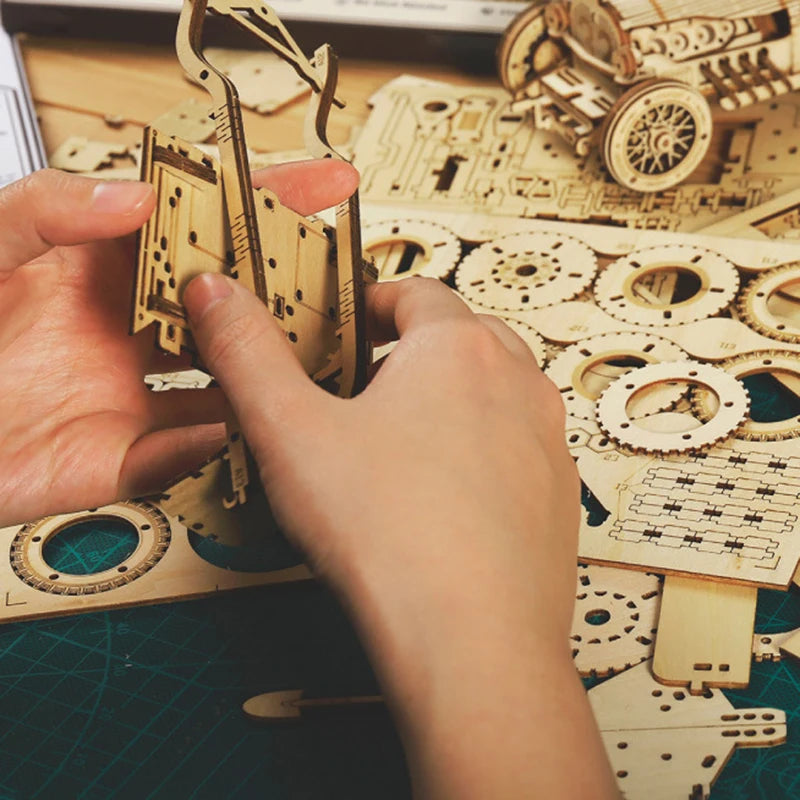 Voiture rétro en bois, puzzle 3D à assembler – photo 3