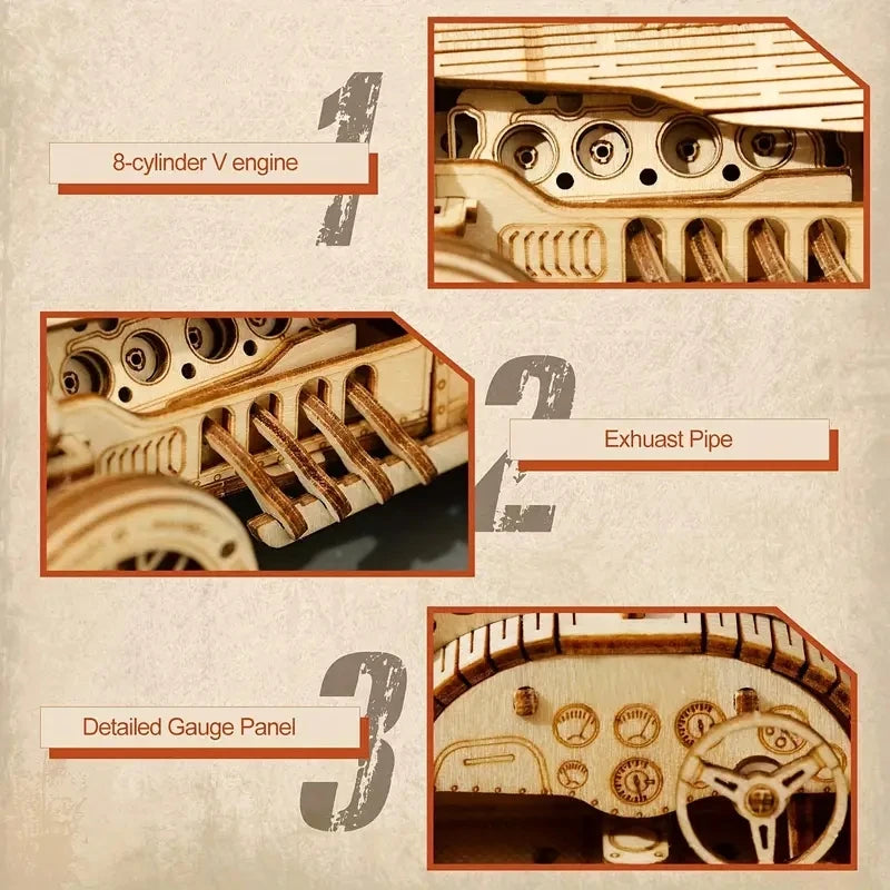 Voiture rétro en bois, puzzle 3D à assembler – photo 5