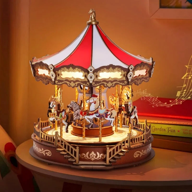 Kit Puzzle 3D en Bois Carrousel à Musique LED