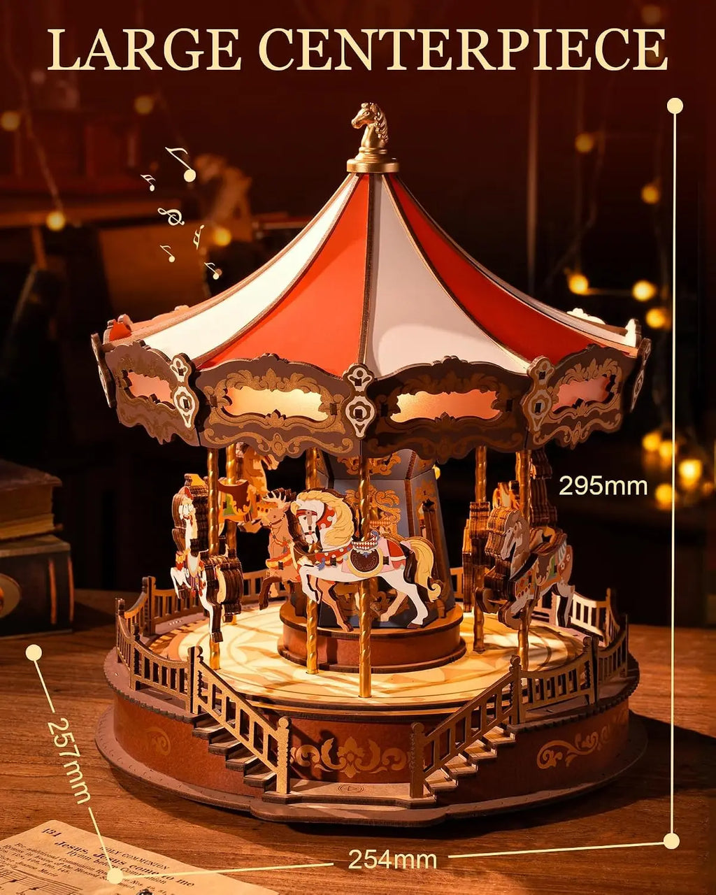 Kit Puzzle 3D en Bois Carrousel à Musique LED