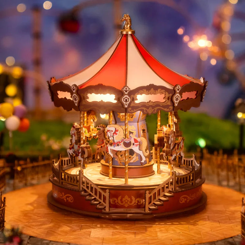 Kit Puzzle 3D en Bois Carrousel à Musique LED