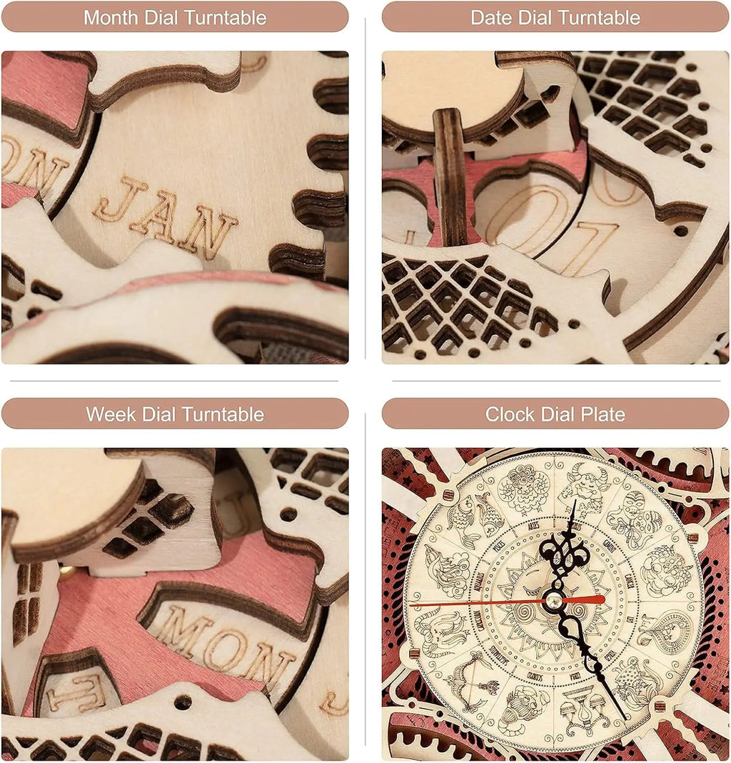 Horloge murale mécanique en bois, puzzle 3D – photo 4