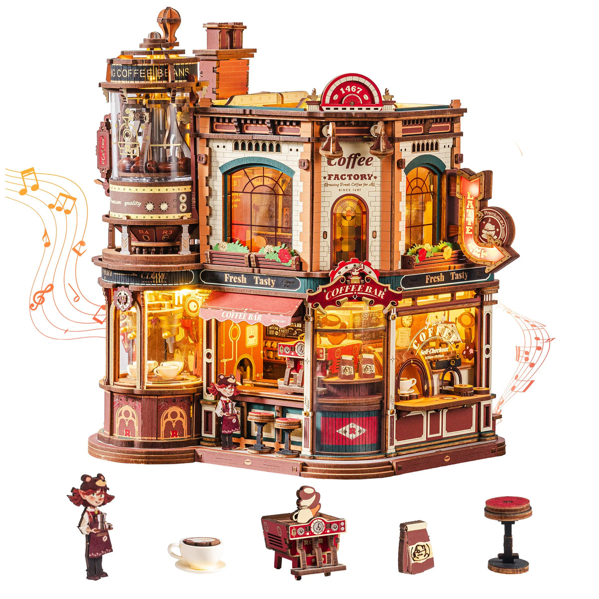 Usine à café mécanique en bois, puzzle 3D 593 pièces – photo 2