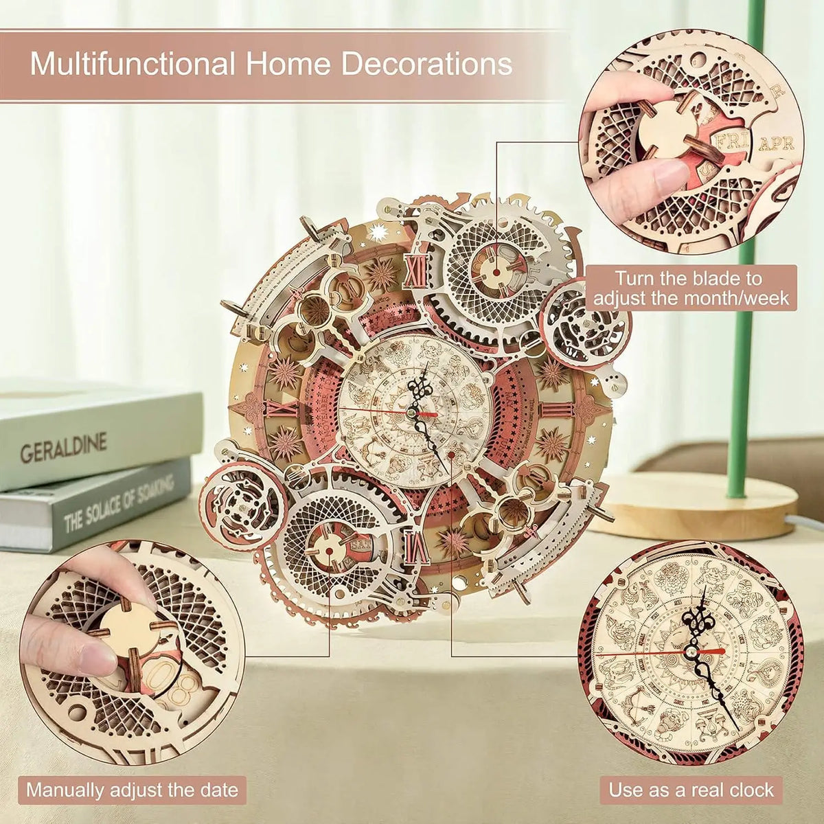 Horloge murale mécanique en bois, puzzle 3D – photo 3